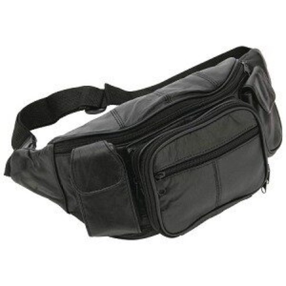 NWT Roma Leather Unisex Waist Fanny Pack with Dual Pockets- Large 3089BK